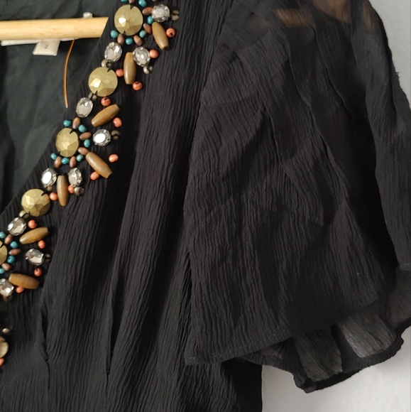 Nanette Lepore  top Blouse Black Size 2 Zipper Back Embellished Neck Good Condit - Picture 5 of 14